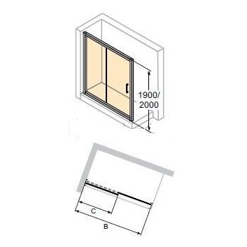 Drzwi suwane Huppe Classics 2, 1-częściowe ze stałym segmentem profil biały, szkło przezroczyste- sanitbuy.pl