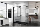Ścianka - Walk-in Novellini Kuadra H Black 120 cm, profil czarny, szkło przezroczyste, wzór kwadratowy
