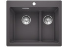 Zlew konglomeratowy Pleon 5 Split Blanco Silgranit 615x510 mm 2x korek InFino z sitkiem, szarość skały