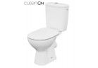 Kompakt WC Cersanit Arteco CleanOn, bezkołnierzowa miska, 66,5x36cm, polipropylenowa deska wolnoopadająca, odpływ poziomy, doprowadzenie wody z boku, biały