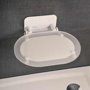 Siedzisko prysznicowe Ravak Ovo Chrome Clear, 41x37,5cm, składane, białe