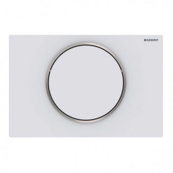 Przycisk uruchamiający Geberit Sigma10, 24,6x16,4cm, do spłukiwania z funkcją stop, stal nierdzewna, pierścień ozdobny polerowany, kolor biały mat