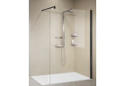 Kabina typu walk-in przyścienna Novellini Kuadra H 127-130 cm, uniwersalna, profil czarny, szkło przeźroczyste
