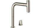 Bateria kuchenna Hansgrohe Metris Select M71, 2-otworowa, stojąca, wysokość 320mm, wyciągana wylewka, stal szlachetna 