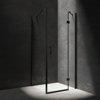 Kwadratowa kabina prysznicowa Omnires Manhattan, 80x80cm, drzwi uchylne, szkło transparentne, profil czarny mat