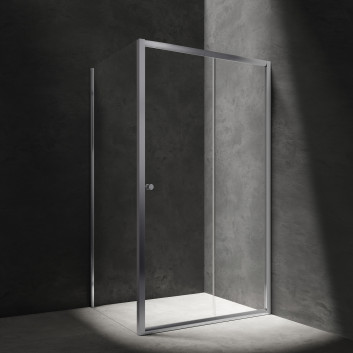 Prostokątna kabina prysznicowa Omnires Bronx, 110x80cm, drzwi przesuwne 2-częściowe, szkło transparentne, profil chrom