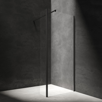 Kabina prysznicowa walk-in Omnires Marina, 90x30cm, ze ścianką boczną, szkło transparentne, profil czarny mat