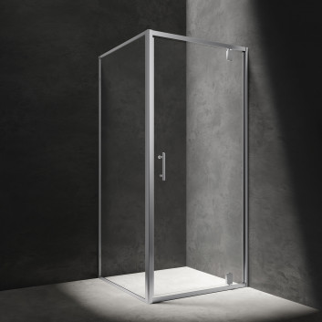 Kwadratowa kabina prysznicowa Omnires Chelsea, 80x80cm, drzwi przesuwne 3-częściowe, szkło transparentne, profil chrom