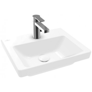 Umywalka wisząca/meblowa Villeroy & Boch Subway 3.0, 50x40cm, z przelewem, otwór na armaturę, Weiss Alpin