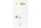 Zestaw prysznicowy Kohlman Axel Gold, podtynkowy, okrągła deszczownica 30 cm, 2 wyjścia wody - złoty błyszczący