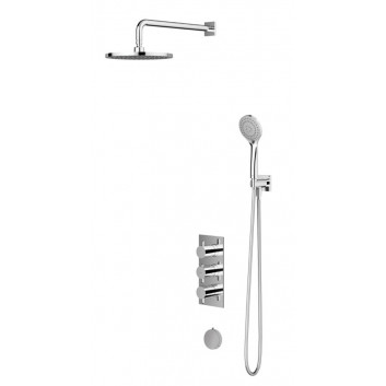 Termostatyczny system prysznicowy Omnires Y, podtynkowy, 2 wyjścia wody, deszczownica 25cm, słuchawka 5-funkcyjna, chrom
