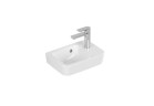 Mała umywalka wisząca Villeroy&Boch O.novo, 36x25cm, z przelewem, otwór na baterię po prawej stronie, Weiss Alpin
