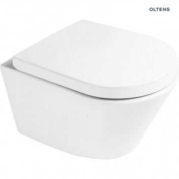 Miska wisząca wc Oltens Jog 52x36 cm, PureRim z powłoką SmartClean z deską wolnoopadającą Slim - biała