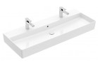 Umywalka ścienna Villeroy & Boch Memento 2.0, 120x47cm, przelew, 2 otwory na baterie, CeramicPlus, Weiss Alpin