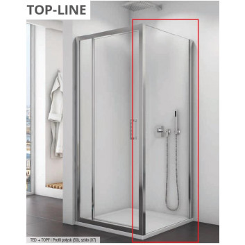 Drzwi jednoczęściowe SanSwiss Top-Line (TED) ze ścianką stałą w linii, 120x190cm, profil biały, szkło przeźroczyste