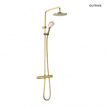 Oltens Atran zestaw prysznicowy termostatyczny z deszczownicą okrągłą złotą 