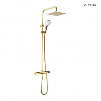 Oltens Atran (S) zestaw prysznicowy termostatyczny z deszczownicą kwadratową - złoty