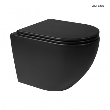 Zestaw Oltens Hamnes miska WC wisząca PureRim z powłoką SmartClean z deską wolnoopadającą Ovan Slim - czarny mat