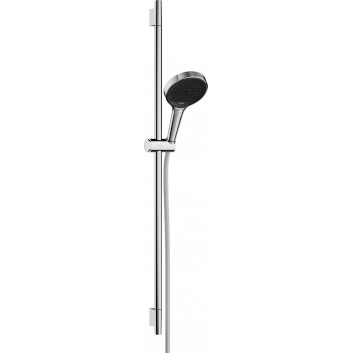 Zestaw prysznicowy 130 3jet EcoSmart z drążkiem S Puro 90 cm PushSlider i tekstylnym wężem prysznicowym Designflex 160 cm, Hansgrohe Rainfinity - Chrom