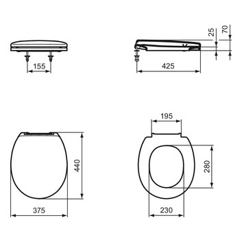 Deska sedesowa. z pokrywą do miski WC o wys. 355 mm, Ideal Standard CONTOUR 21 -  Biały