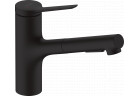 Jednouchwytowa bateria kuchenna 150, metalowa wyciągana wylewka, 2jet, sBox, Hansgrohe Zesis M33 - Czarny Matowy