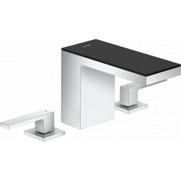 3-otworowa bateria umywalkowa 110 z kompletem odpływowym Push-Open, AXOR MyEdition - Chrom/Czarne Szkło