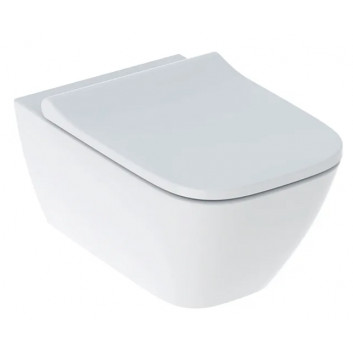 Zestaw wiszącej miski WC, lejowa, ukryte mocowania, Rimfree, z deską sedesową, z pokrywą przykrywającą siedzisko, Geberit Smyle Square - Biały 