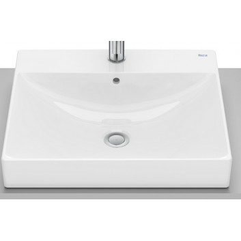 Umywalka nablatowa Roca 50 cm, prostokątna, bez otworu na baterię, FINECERAMIC  - Biała