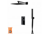 Zestaw prysznicowy z baterią i słuchawką Corsan Ango,deszczownica 30cm,wylewka z przełącznikiem ciśnieniowym, czarny