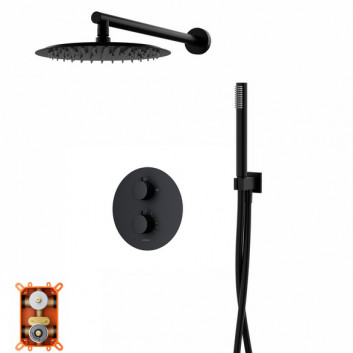 Zestaw prysznicowy z baterią podtynkową i prysznicem Corsan Ango,deszczownica okrągła śr. 25cm, czarny