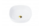 Umywalka kwadratowa nablatowa  Corsan 420x420x145mm, z korkiem klik-klak złotym, biała