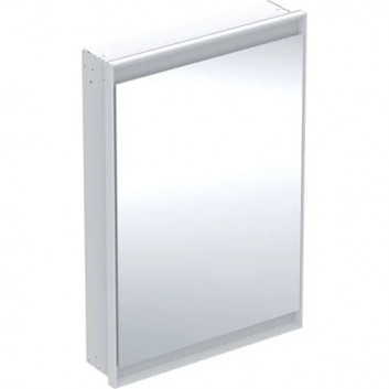 Szafka z lustrem Geberit One z ComfortLight i jednymi drzwiami, montaż natynkowy, wysokość 90 cm - kolor biały, powierzchnia aluminium malowane proszkowo