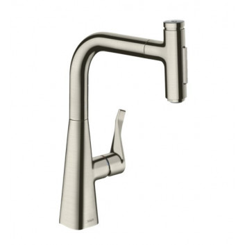 Bateria kuchenna Hansgrohe Metris Select M71, jednouchwytowa 320, wyciągana wylewka, 2jet, sBox - stal szlachetna finish
