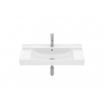 Umywalka ścienna prostokątna Roca Ona Fineceramic, 80x46cm, z przelewem,  czarny mat