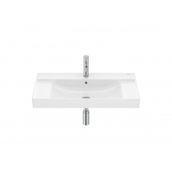 Umywalka ścienna prostokątna Roca Ona Fineceramic, 80x46cm, z przelewem,  czarny mat