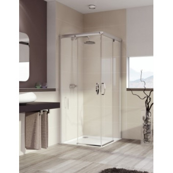 Kabina narożna Huppe Aura drzwi suwane 80x80 cm, wys. 190 cm, profil srebrny mat, szkło przeźroczyste