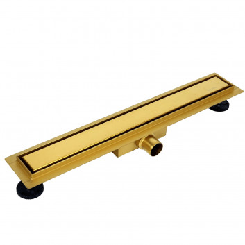 Odpływ liniowy podłogowy Balneo Duplex Next Gold 90 cm, dwustronny, ze stali nierdzewnej szczotkowanej, z niskim syfonem i głębokim osadnikiem - złoty 