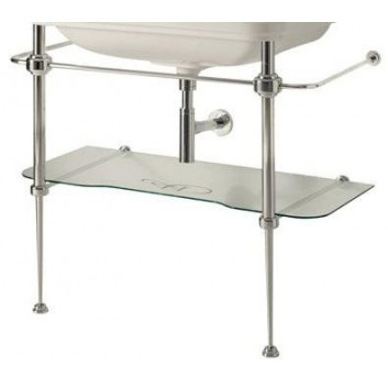 Konsola podłogowa, metalowa ze szklaną półką pod umywalkę, KERASAN WALDORF - Biały/Bronzo