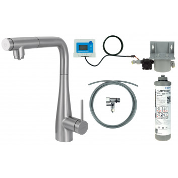 Bateria kuchenna Deante Magnetic z zestawem do filtracji wody z elastyczną wylewką - titanium 