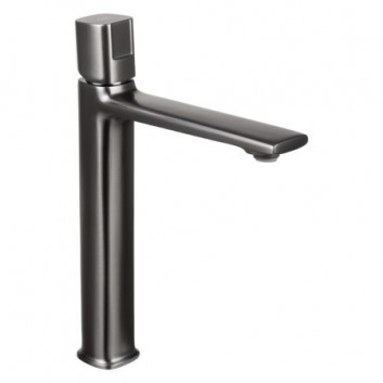 Bateria umywalkowa Laveo Tores wysoka (266 mm), jednouchwytowa, z korkiem - czarny mat