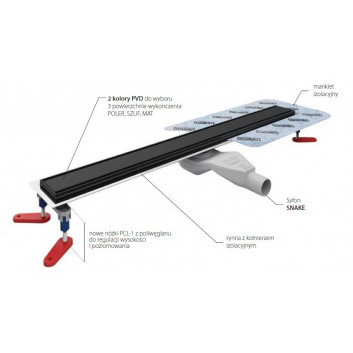 Odpływ liniowy, pełny zestaw,  Wiper New Premium, 1200mm, wzór Ponente, wykończenie poler