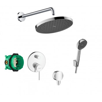 Zestaw natryskowy Hansgrohe WallStoris, natynkowy, bateria termostatyczna, 1 wyjście wody, z koszem, wieszakiem i suwakiem, czarny mat