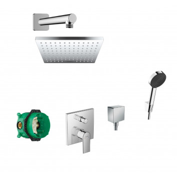Zestaw natryskowy Hansgrohe WallStoris, natynkowy, bateria termostatyczna, 1 wyjście wody, z koszem, wieszakiem i suwakiem, czarny mat