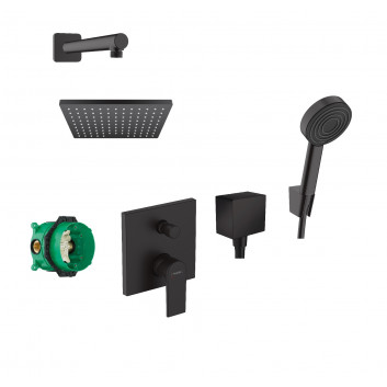 Zestaw natryskowy Hansgrohe WallStoris, natynkowy, bateria termostatyczna, 1 wyjście wody, z koszem, wieszakiem i suwakiem, czarny mat