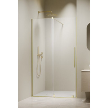 Drzwi przesuwne walk-in Radaway Furo Gold, lewe, ze ścianką, 160x200cm, szkło przejrzyste, profil złoty
