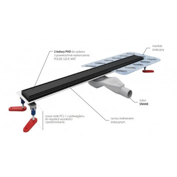 Zestaw Wiper New Premium, odpływ liniowy 110 cm, Ponente, z obrotowym syfonem snake 360, szlif