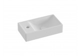 Umywalka ceramiczna mini Ravak Veda Wall 40,8x22,2 cm, wersja lewa, przeznaczona do instalacji na ścianie, z przelewem. - biała