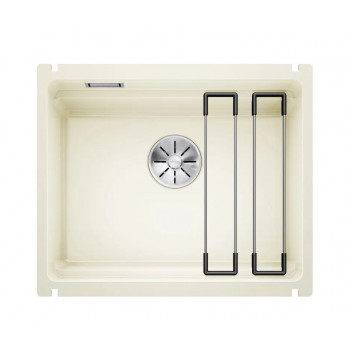 Zlewozmywak ceramiczny Blanco Etagon 500-U 54x45,6 cm jednokomorowy, Ceramika PuraPlus z korkiem InFino plus szyny - biały połysk 525149 