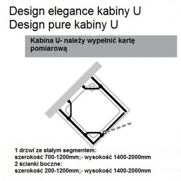Kabina w kszttałcie U Design Elegance, srebrny mat, szkło przeźroczyste- sanitbuy.pl